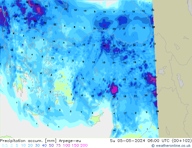 Precipitation accum. Arpege-eu Su 05.05.2024 06 UTC