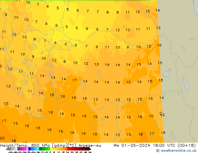 Height/Temp. 850 hPa Arpege-eu śro. 01.05.2024 18 UTC