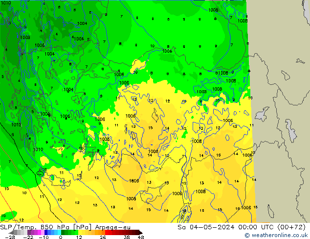 SLP/Temp. 850 hPa Arpege-eu za 04.05.2024 00 UTC