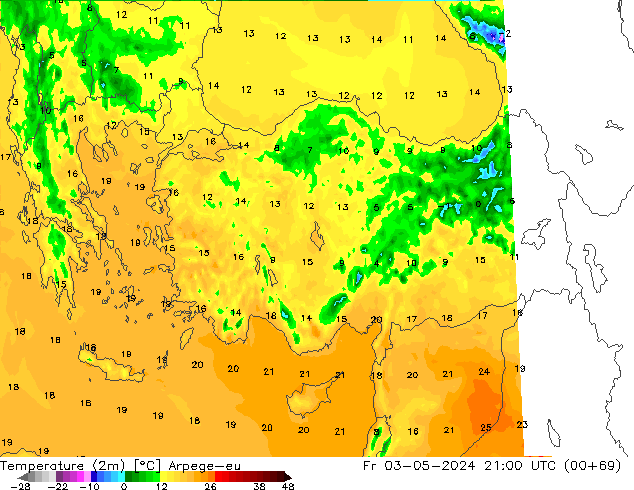 Temperatura (2m) Arpege-eu ven 03.05.2024 21 UTC