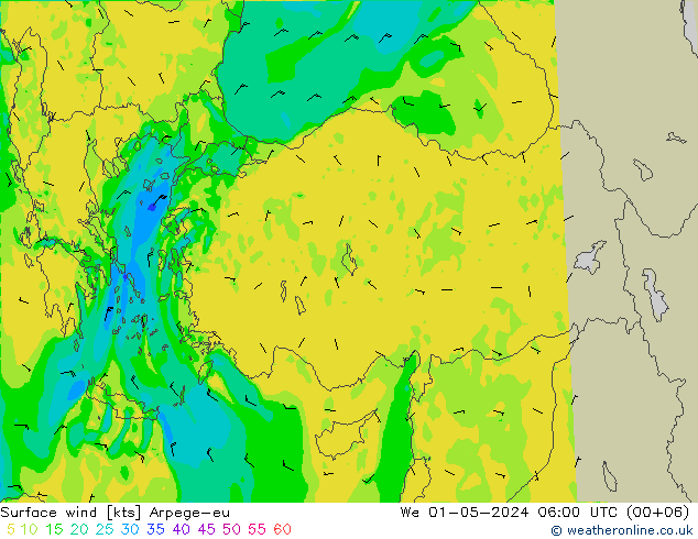 Rüzgar 10 m Arpege-eu Çar 01.05.2024 06 UTC