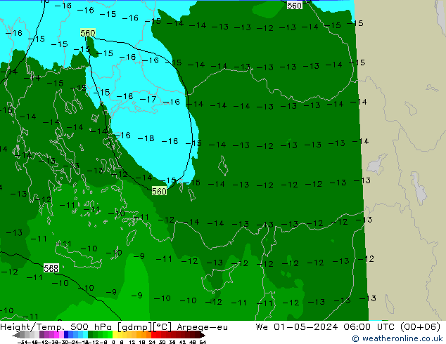 Yükseklik/Sıc. 500 hPa Arpege-eu Çar 01.05.2024 06 UTC