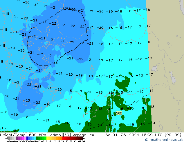 Géop./Temp. 500 hPa Arpege-eu sam 04.05.2024 18 UTC