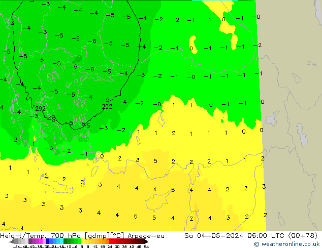 Height/Temp. 700 hPa Arpege-eu  04.05.2024 06 UTC