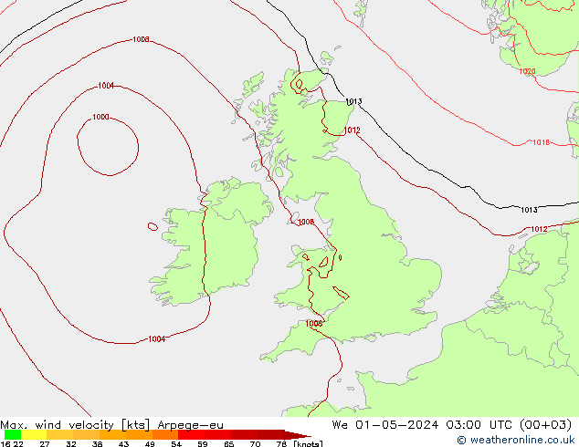 Max. wind velocity Arpege-eu  01.05.2024 03 UTC