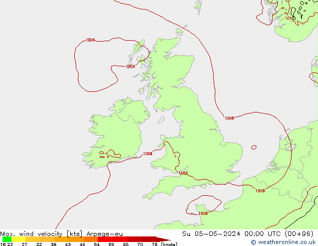 Maks. Rüzgar Hızı Arpege-eu Paz 05.05.2024 00 UTC