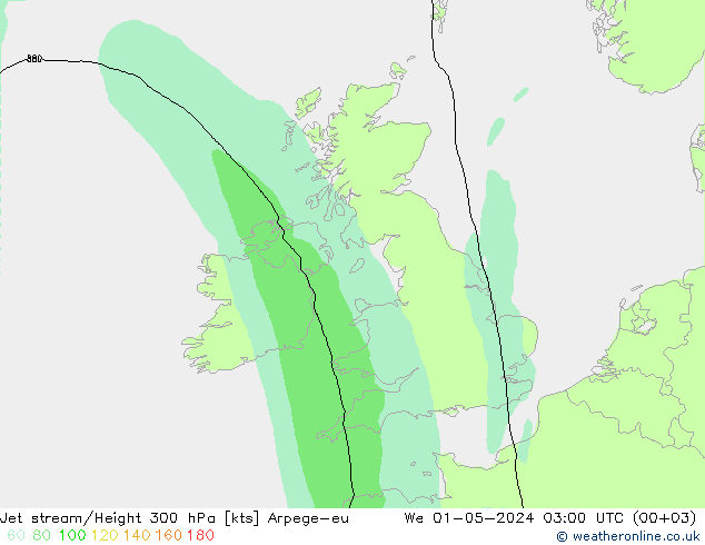 Jet stream/Height 300 hPa Arpege-eu We 01.05.2024 03 UTC