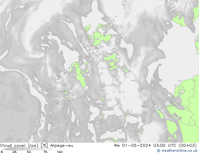 Bewolking (Laag) Arpege-eu wo 01.05.2024 03 UTC