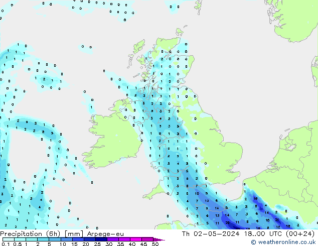 Precipitation (6h) Arpege-eu Th 02.05.2024 00 UTC