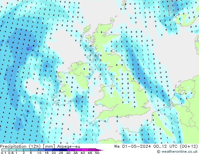 Precipitation (12h) Arpege-eu We 01.05.2024 12 UTC