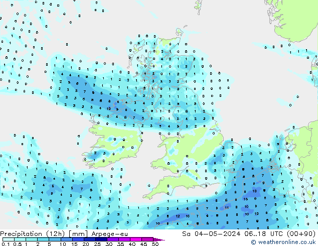 Precipitation (12h) Arpege-eu Sa 04.05.2024 18 UTC