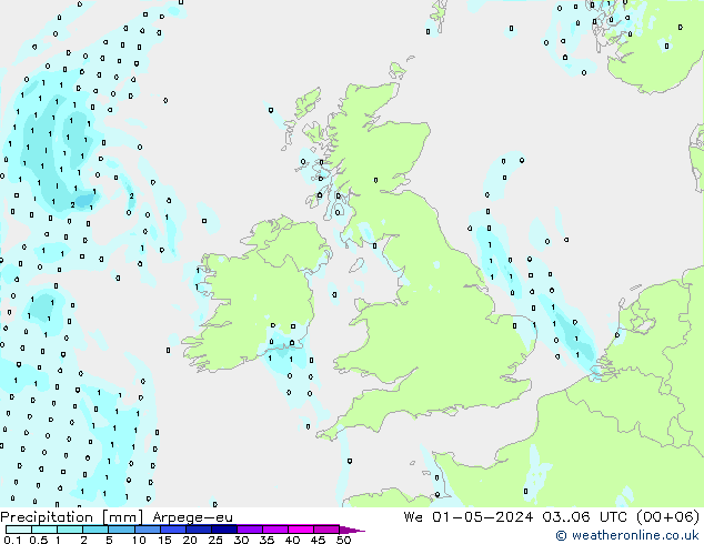 Precipitación Arpege-eu mié 01.05.2024 06 UTC