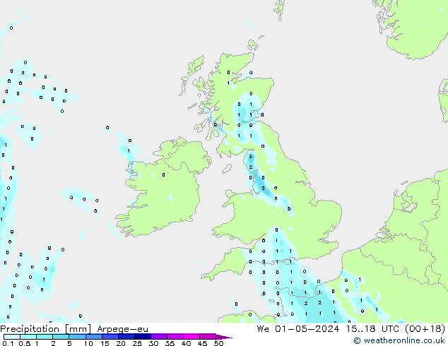 Precipitación Arpege-eu mié 01.05.2024 18 UTC