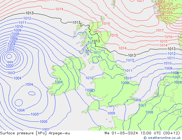 Surface pressure Arpege-eu We 01.05.2024 12 UTC