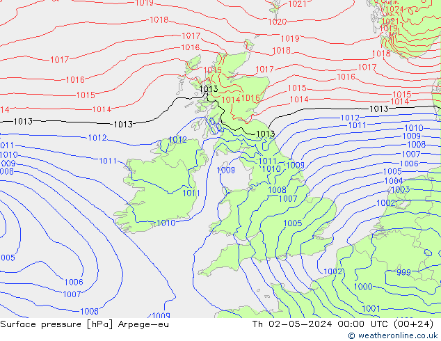 Atmosférický tlak Arpege-eu Čt 02.05.2024 00 UTC