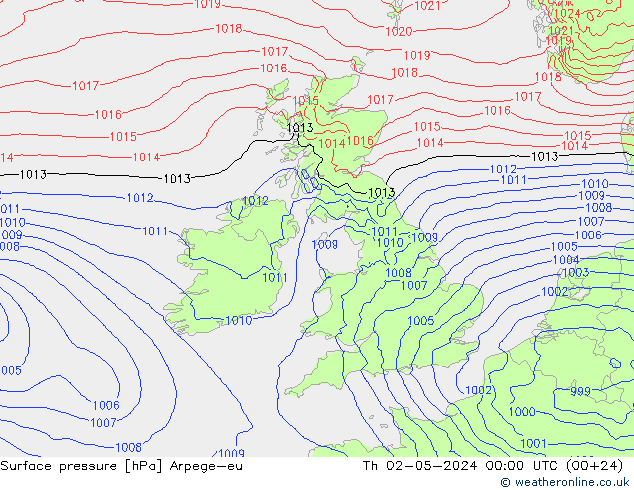 Surface pressure Arpege-eu Th 02.05.2024 00 UTC