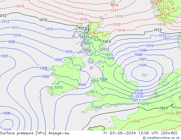 Pressione al suolo Arpege-eu ven 03.05.2024 12 UTC