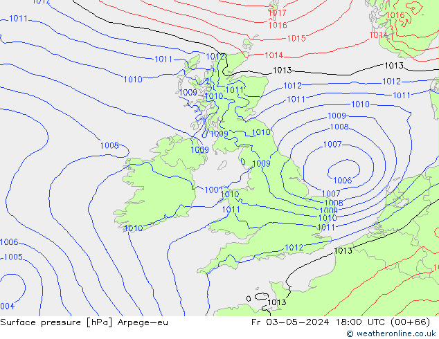 Atmosférický tlak Arpege-eu Pá 03.05.2024 18 UTC