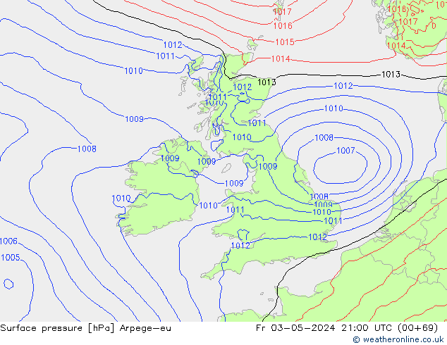 Surface pressure Arpege-eu Fr 03.05.2024 21 UTC