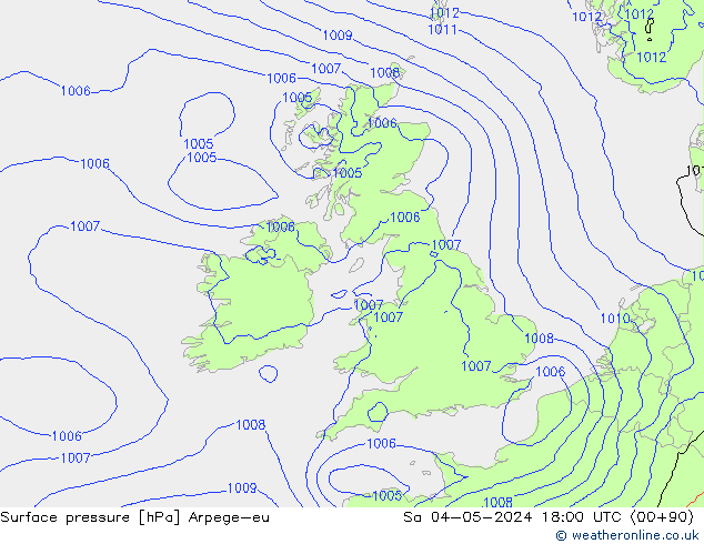 Atmosférický tlak Arpege-eu So 04.05.2024 18 UTC