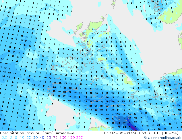 Precipitation accum. Arpege-eu Fr 03.05.2024 06 UTC