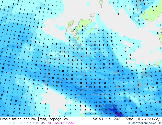 Precipitation accum. Arpege-eu Sa 04.05.2024 00 UTC