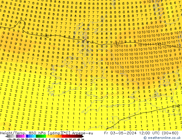 Height/Temp. 850 hPa Arpege-eu Sex 03.05.2024 12 UTC