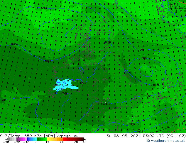 SLP/Temp. 850 hPa Arpege-eu  05.05.2024 06 UTC