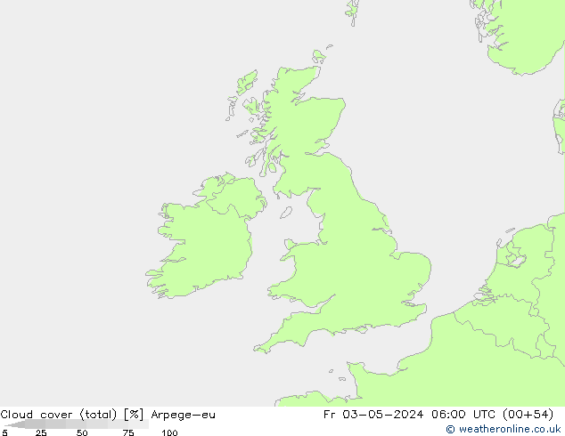 nuvens (total) Arpege-eu Sex 03.05.2024 06 UTC