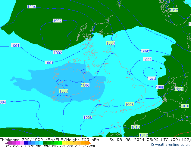 Thck 700-1000 hPa Arpege-eu Su 05.05.2024 06 UTC