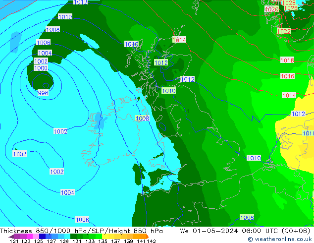 Thck 850-1000 hPa Arpege-eu mer 01.05.2024 06 UTC