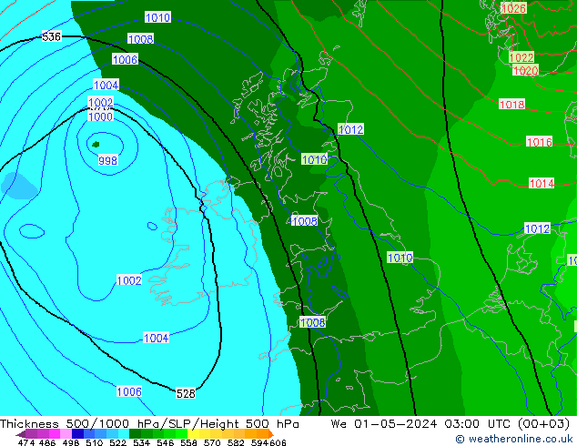 Thck 500-1000hPa Arpege-eu We 01.05.2024 03 UTC