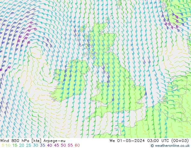 Wind 850 hPa Arpege-eu St 01.05.2024 03 UTC