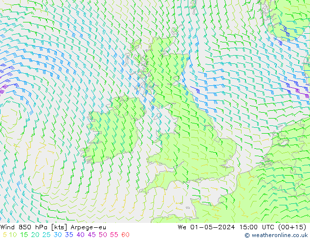 Rüzgar 850 hPa Arpege-eu Çar 01.05.2024 15 UTC