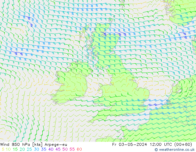 Viento 850 hPa Arpege-eu vie 03.05.2024 12 UTC