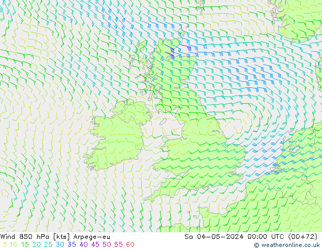 Wind 850 hPa Arpege-eu Sa 04.05.2024 00 UTC