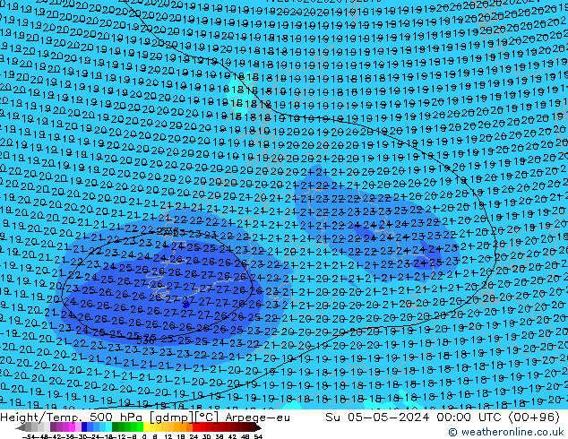 Geop./Temp. 500 hPa Arpege-eu dom 05.05.2024 00 UTC