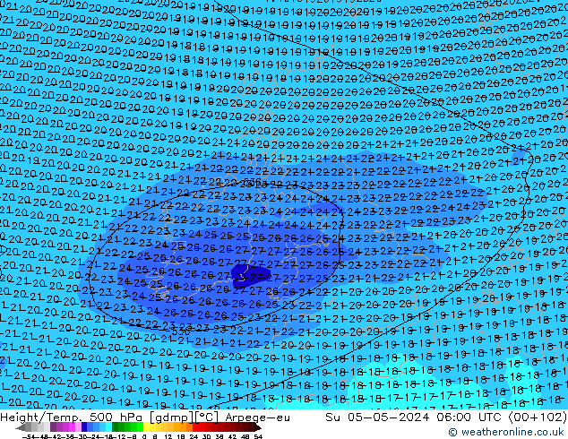 Yükseklik/Sıc. 500 hPa Arpege-eu Paz 05.05.2024 06 UTC