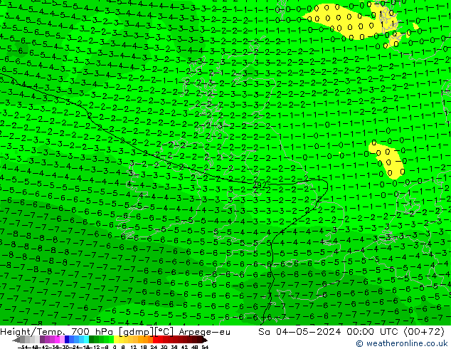 Height/Temp. 700 hPa Arpege-eu  04.05.2024 00 UTC