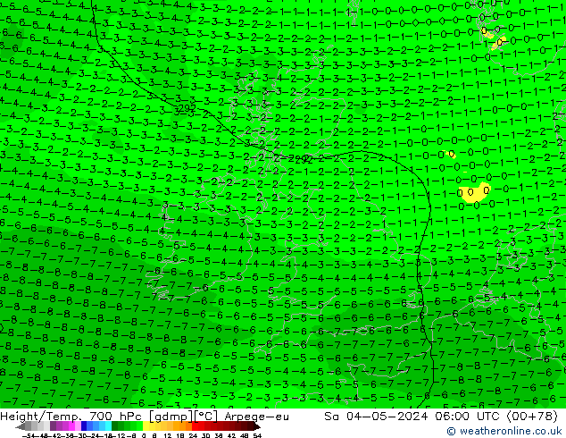 Hoogte/Temp. 700 hPa Arpege-eu za 04.05.2024 06 UTC