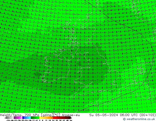 Yükseklik/Sıc. 700 hPa Arpege-eu Paz 05.05.2024 06 UTC