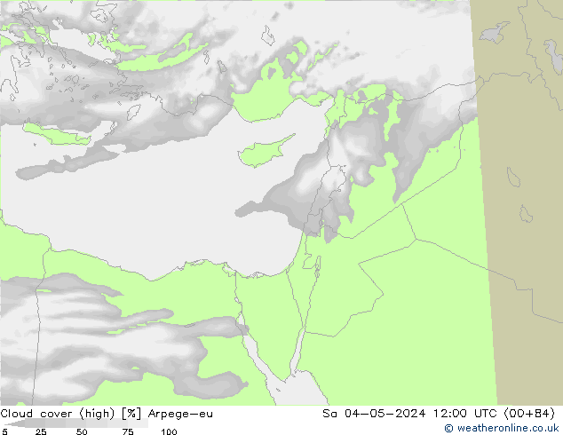 Cloud cover (high) Arpege-eu Sa 04.05.2024 12 UTC