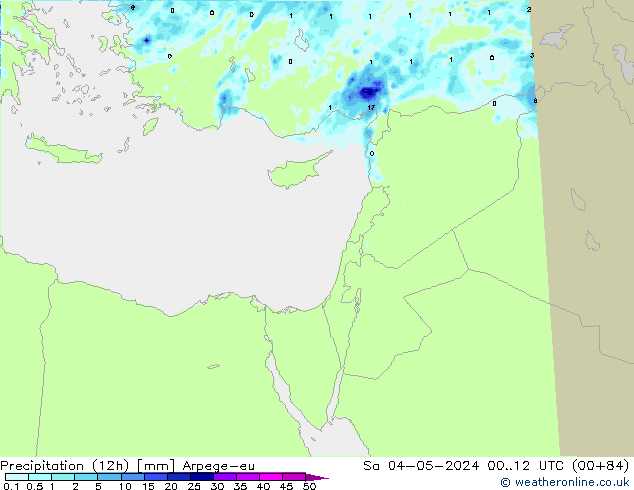 Totale neerslag (12h) Arpege-eu za 04.05.2024 12 UTC