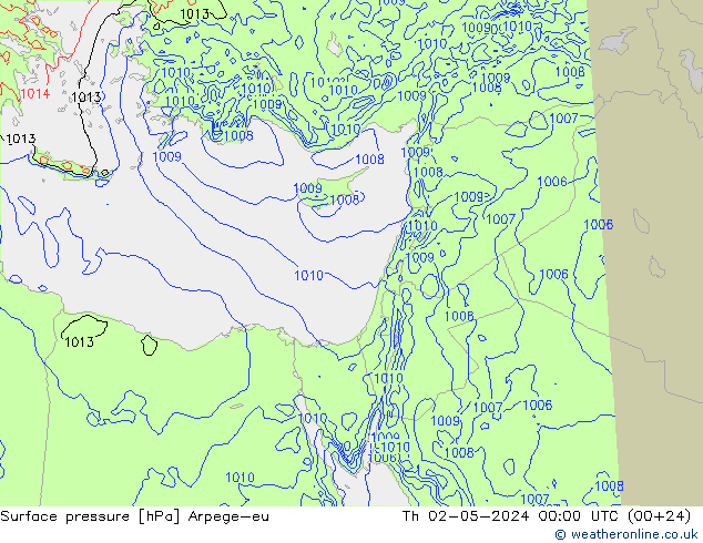 Pressione al suolo Arpege-eu gio 02.05.2024 00 UTC