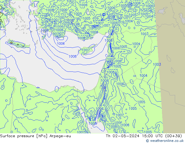 Atmosférický tlak Arpege-eu Čt 02.05.2024 15 UTC