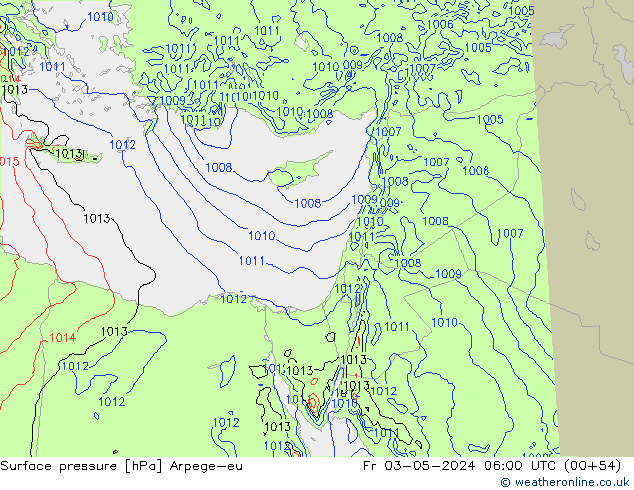 Pressione al suolo Arpege-eu ven 03.05.2024 06 UTC