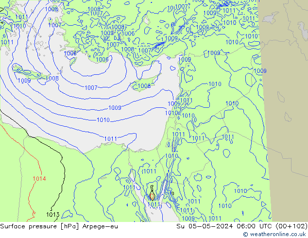 Atmosférický tlak Arpege-eu Ne 05.05.2024 06 UTC
