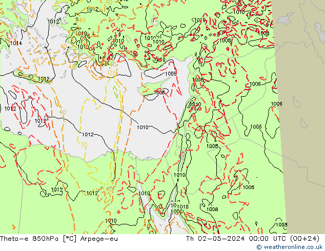 Theta-e 850hPa Arpege-eu Th 02.05.2024 00 UTC