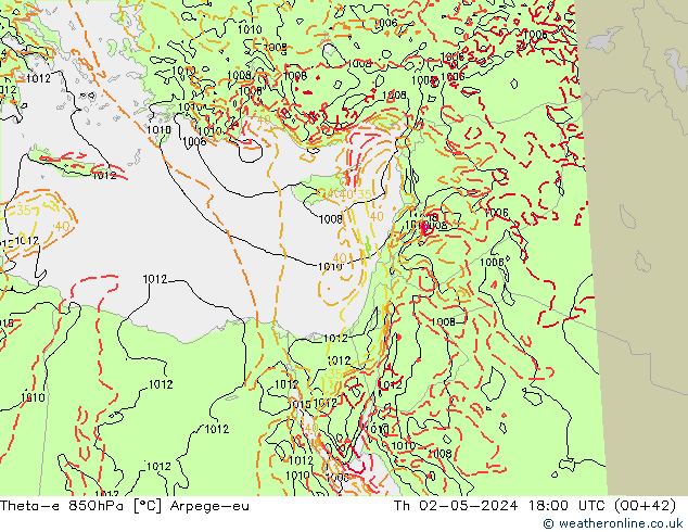 Theta-e 850hPa Arpege-eu Th 02.05.2024 18 UTC