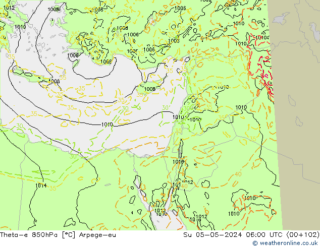 Theta-e 850hPa Arpege-eu Dom 05.05.2024 06 UTC